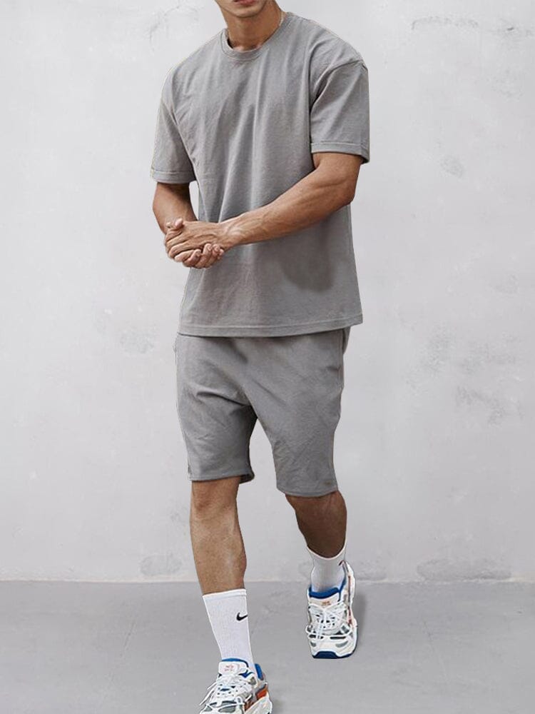 Athleisure 100% Cotton T-shirt Set Sets coofandy Grey XS 