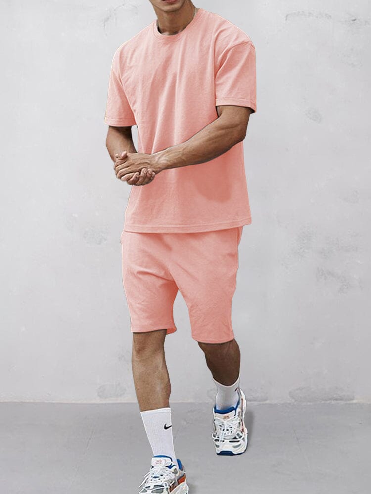 Athleisure 100% Cotton T-shirt Set Sets coofandy Pink XS 