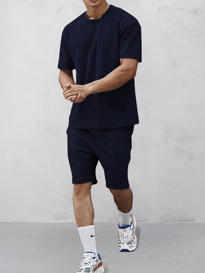Athleisure 100% Cotton T-shirt Set Sets coofandy Dark Blue XS 