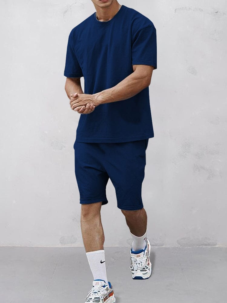 Athleisure 100% Cotton T-shirt Set Sets coofandy Navy Blue XS 