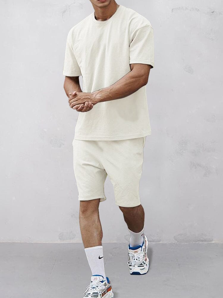 Athleisure 100% Cotton T-shirt Set Sets coofandy White XS 