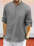 Leisure Half Placket Cotton Linen Shirt Shirts coofandy Grey S 