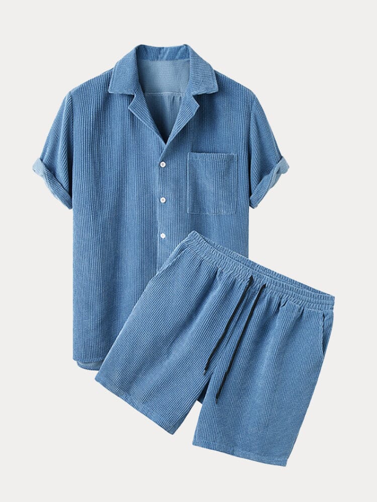 Casual Corduroy Shirt Shorts Set Sets coofandy Blue S 