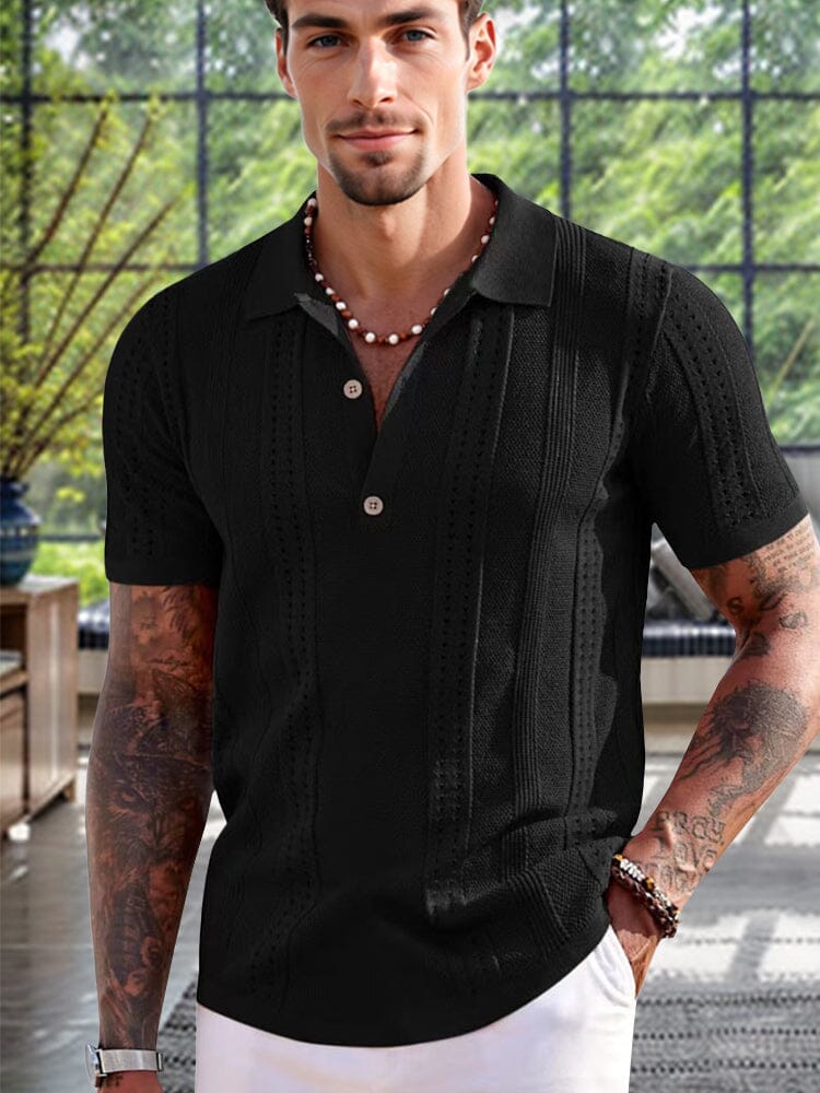 Simple Breathable Knit Polo Shirt Shirts coofandy Black M 