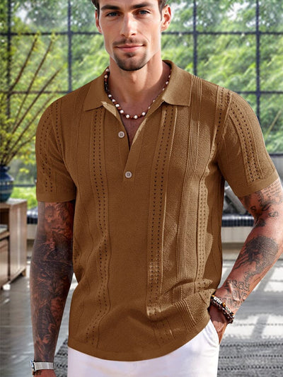 Simple Breathable Knit Polo Shirt Shirts coofandy Brown M 