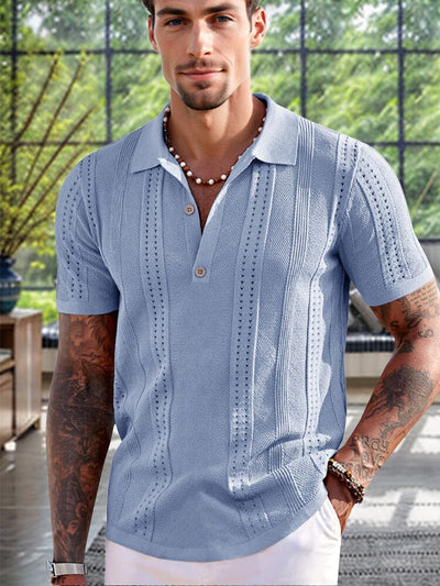 Simple Breathable Knit Polo Shirt Shirts coofandy Blue S 