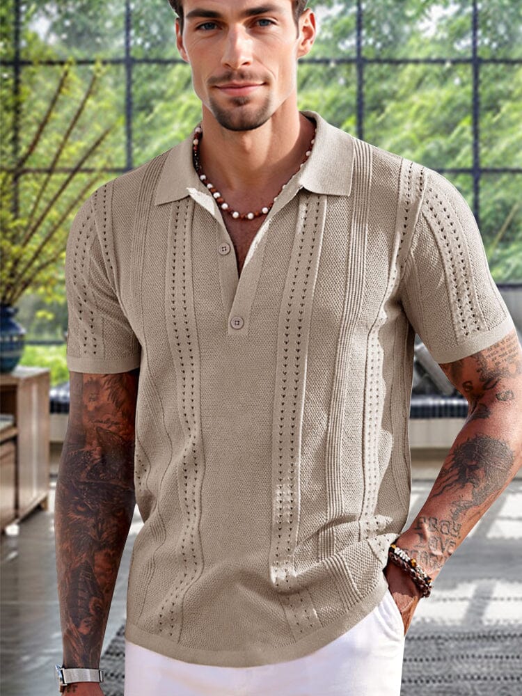 Simple Breathable Knit Polo Shirt Shirts coofandy Khaki S 