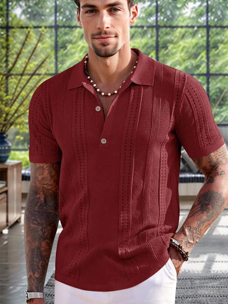 Simple Breathable Knit Polo Shirt Shirts coofandy Wine Red S 