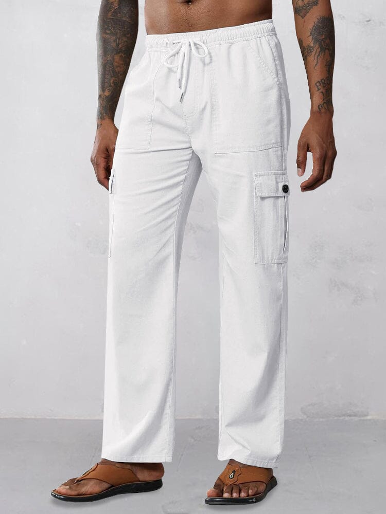 Leisure 100% Cotton Straight Pants Pants coofandy White S 