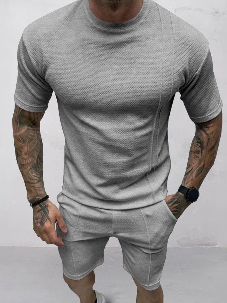 Breathable Waffle 2-Piece T-shirt Set Sets coofandy Grey S 