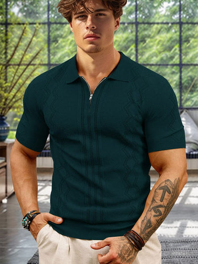 Stylish Lightweight Knit Polo Shirt Polos coofandy Dark Green M 