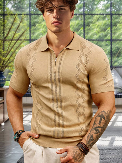 Stylish Lightweight Knit Polo Shirt Polos coofandy Khaki M 