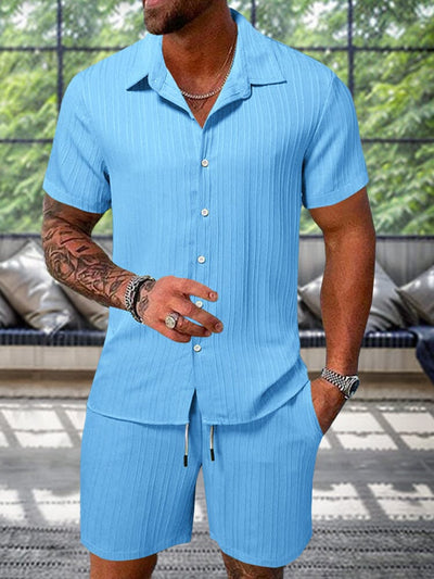 Leisure Textured Shirt Set Sets coofandy Clear Blue S 