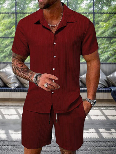 Leisure Textured Shirt Set Sets coofandy Dark Red S 