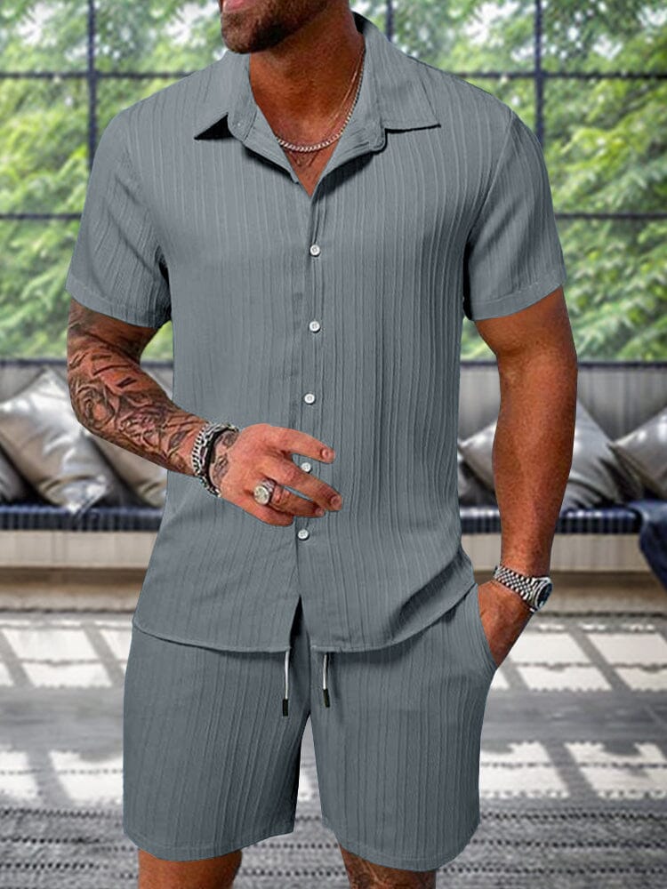 Leisure Textured Shirt Set Sets coofandy Grey S 