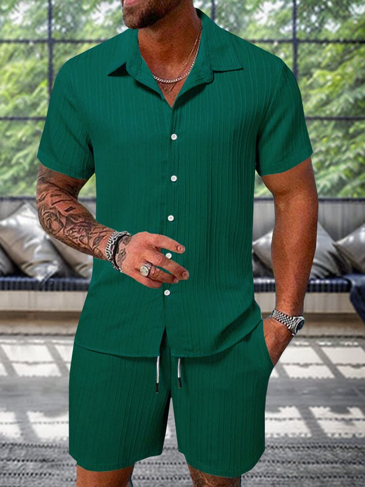 Leisure Textured Shirt Set Sets coofandy Dark Green S 