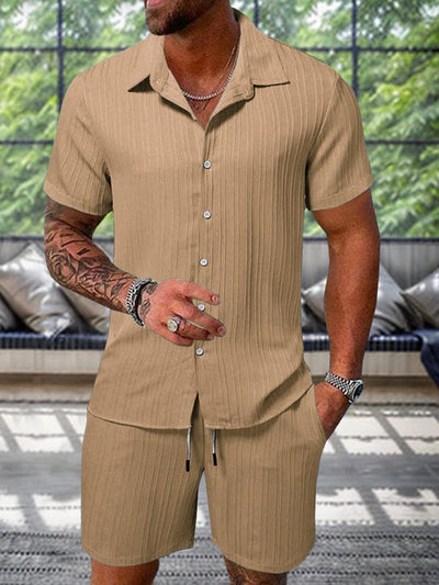 Leisure Textured Shirt Set Sets coofandy Khaki S 