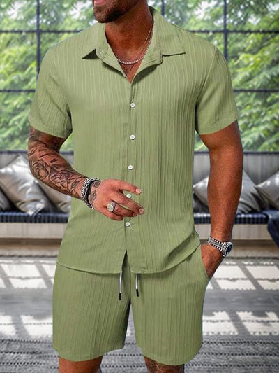 Leisure Textured Shirt Set Sets coofandy Light Green S 