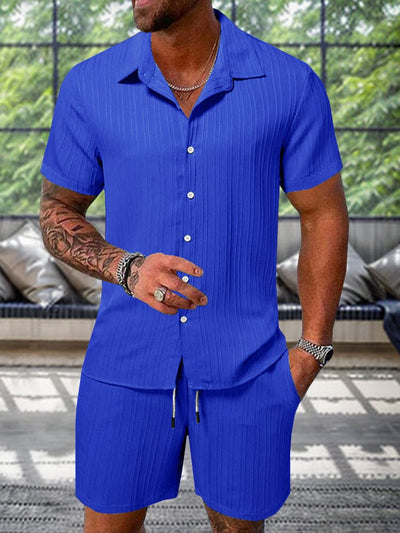 Leisure Textured Shirt Set Sets coofandy Blue S 