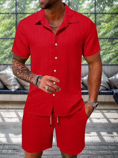 Leisure Textured Shirt Set Sets coofandy Red S 