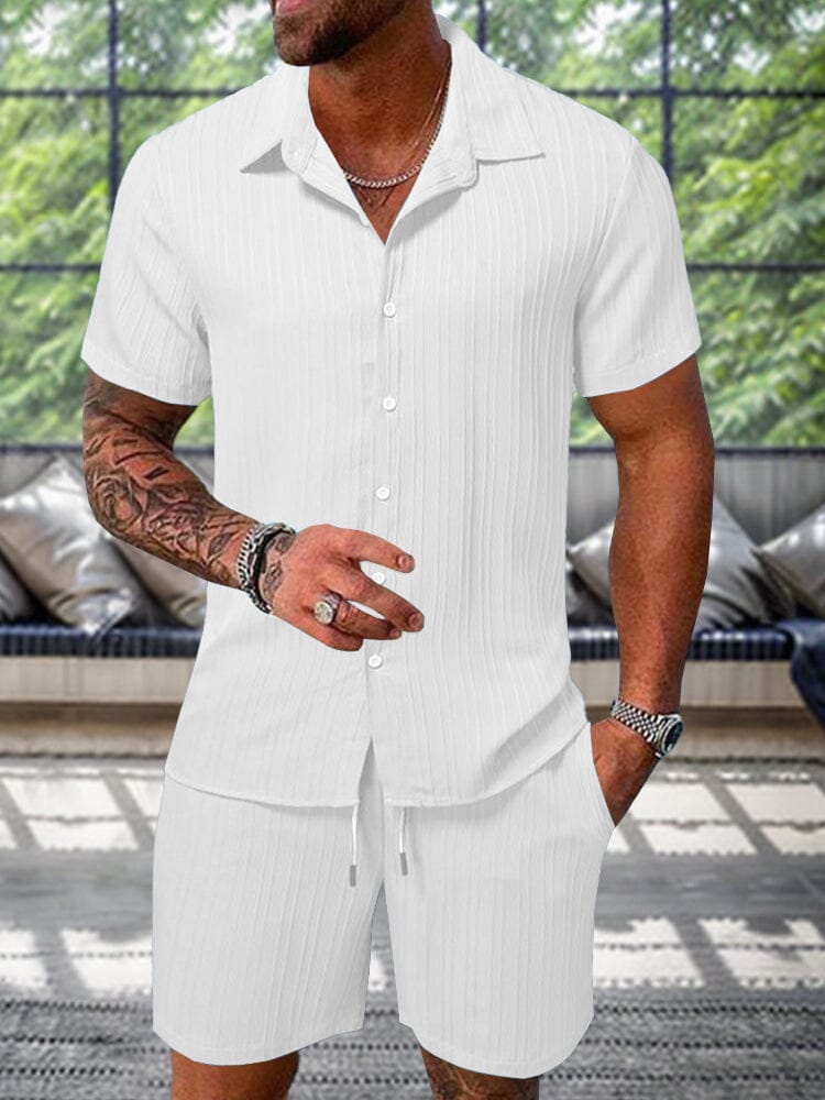 Leisure Textured Shirt Set Sets coofandy White S 