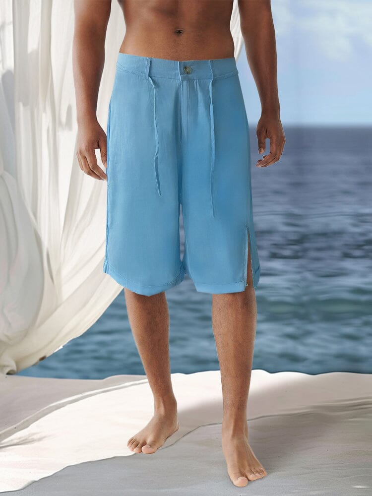Leisure Serene Cotton Linen Shorts Shorts coofandy Clear Blue S 