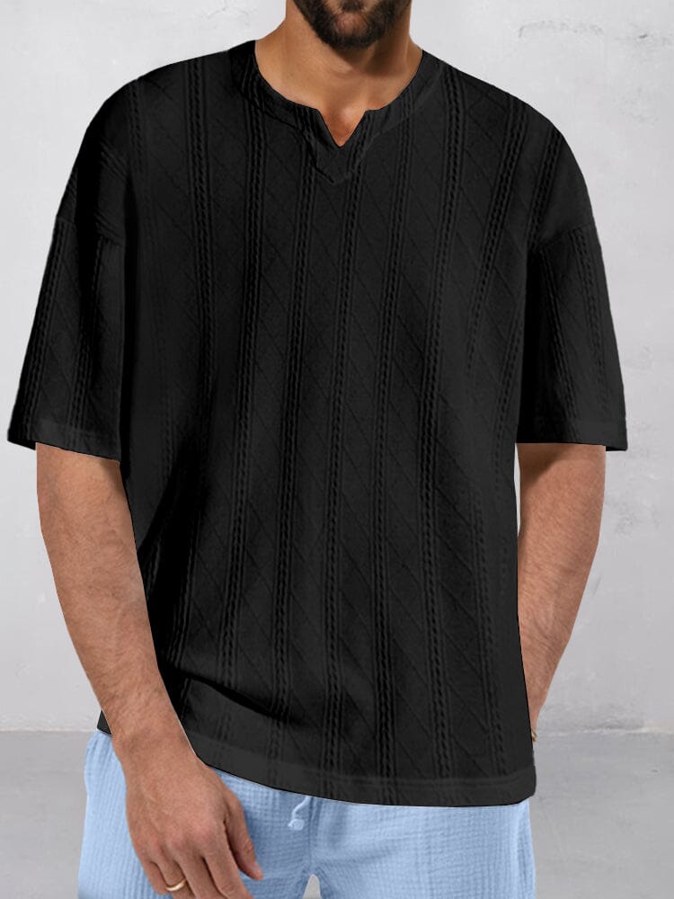 Relaxed Fit Jacquard Knit T-shirt T-shirt coofandy Black M 