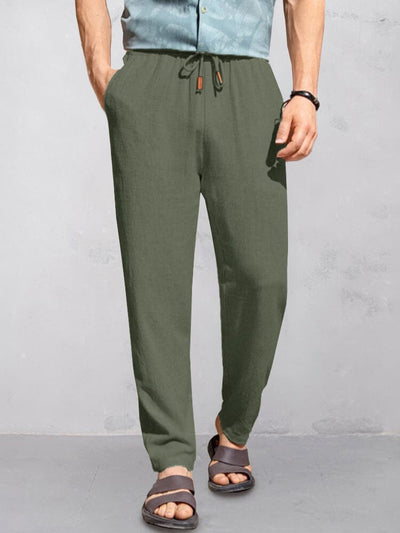 Casual Cotton Linen Straight Pants Pants coofandy Army Green S 