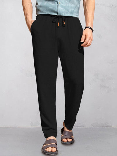 Casual Cotton Linen Straight Pants Pants coofandy Black S 