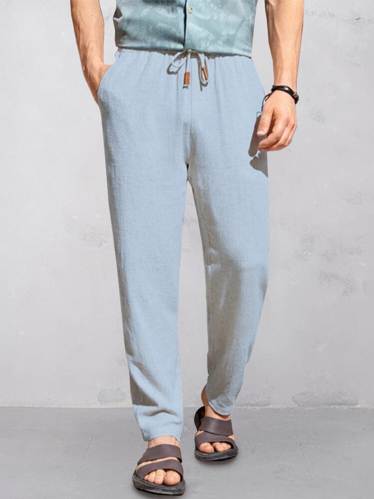Casual Cotton Linen Straight Pants Pants coofandy Clear Blue S 