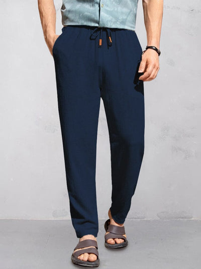 Casual Cotton Linen Straight Pants Pants coofandy Navy Blue S 