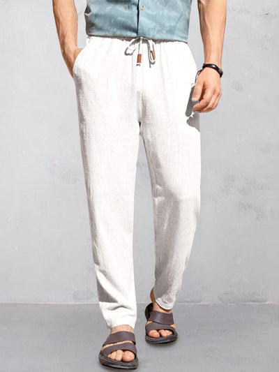 Casual Cotton Linen Straight Pants Pants coofandy White S 