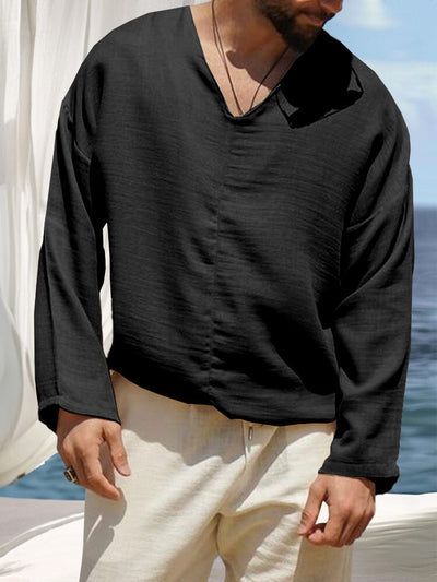 Casual Simple Cotton Linen Top Shirts coofandy Black S 