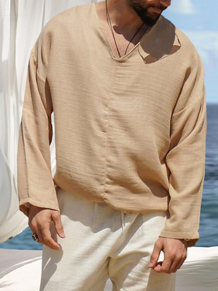 Casual Simple Cotton Linen Top Shirts coofandy Khaki S 
