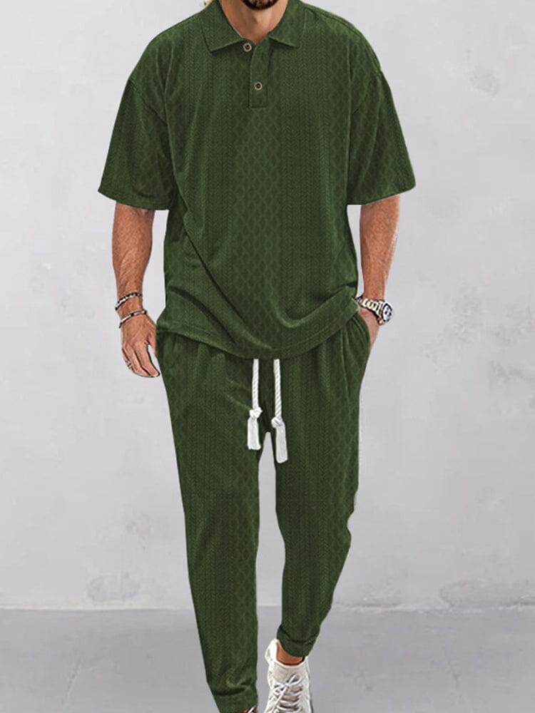 Casual Jacquard Knit Polo Shirt Set Sets coofandy Army Green S 