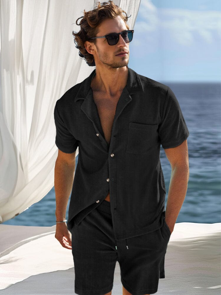 Casual Versatile Vacation Shirt Set Sets coofandy Black S 