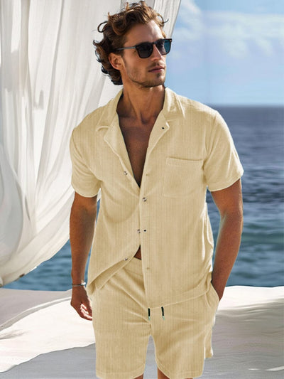 Casual Versatile Vacation Shirt Set Sets coofandy Khaki S 