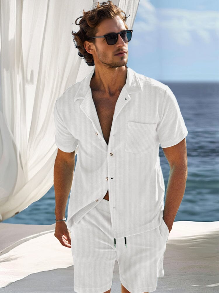 Casual Versatile Vacation Shirt Set Sets coofandy White S 