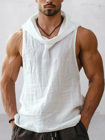 Essential 100% Cotton Hooded Tank Top Tank Tops coofandy White S 