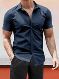 Classic Wrinkle Free Solid Shirt Shirts coofandy Navy Blue S 