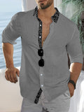 Stylish 100% Cotton Colorblock Print Shirt Shirts coofandy Grey S 