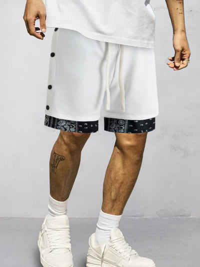 Stylish Paisley Trim Shorts Shorts coofandy White S 