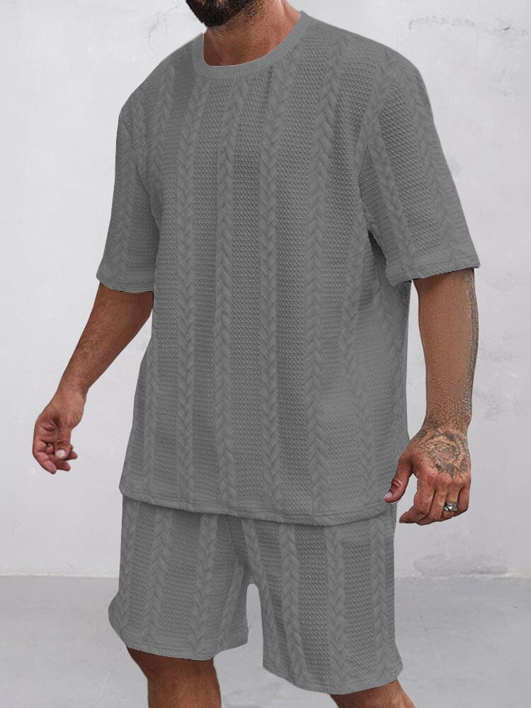 Casual Jacquard T-shirt Shorts Set Sets coofandy Grey M 