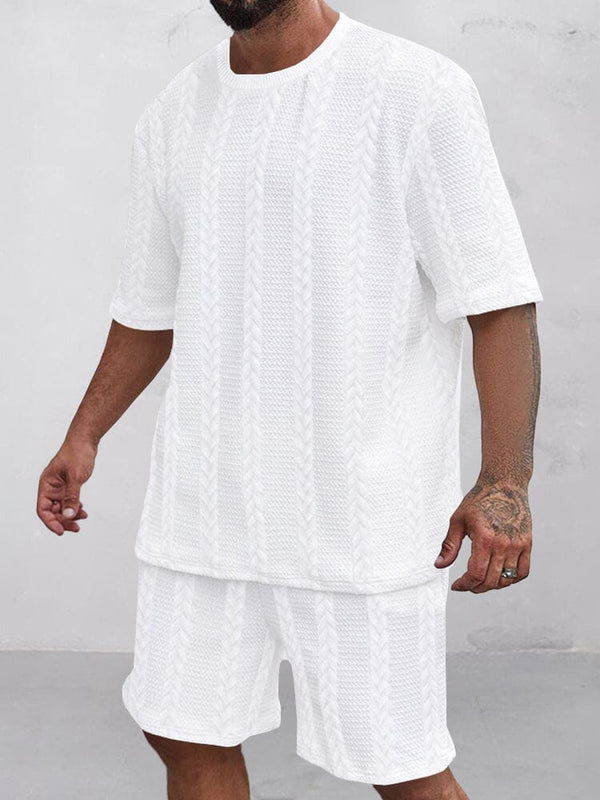 Casual Jacquard T-shirt Shorts Set Sets coofandy White M 