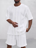 Casual Jacquard T-shirt Shorts Set Sets coofandy 
