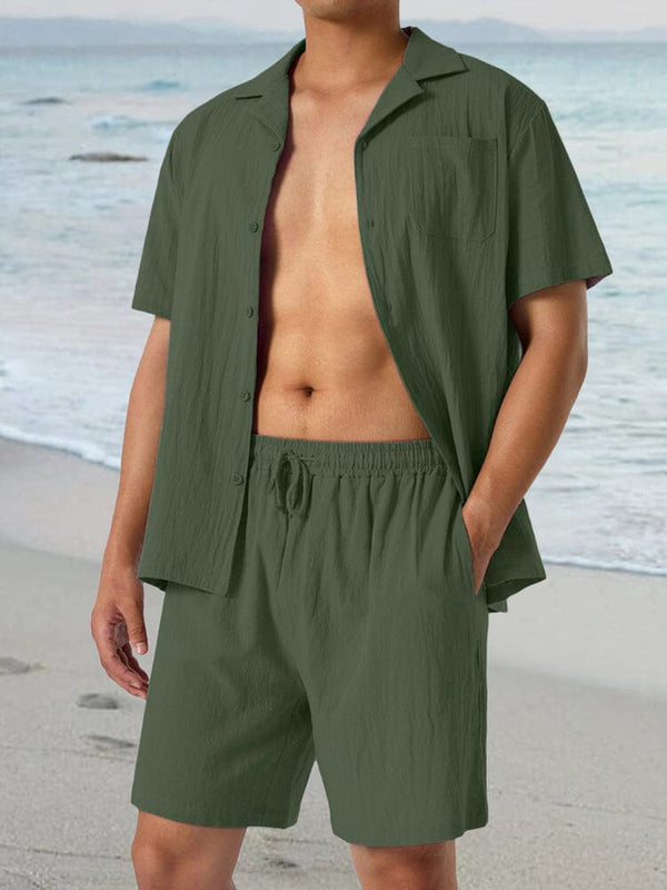 Basic Versatile 100% Cotton Shirt Set Sets coofandy Army Green S 