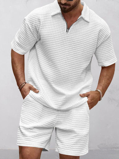 Effortless Waffle Casual Set Sets coofandy White M 