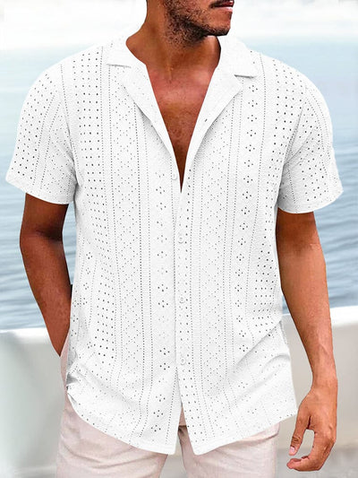 Breezy Eyelet Casual Shirt Shirts coofandy White S 