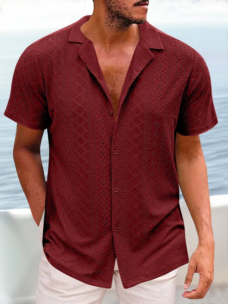 Breezy Eyelet Casual Shirt Shirts coofandy Wine Red S 