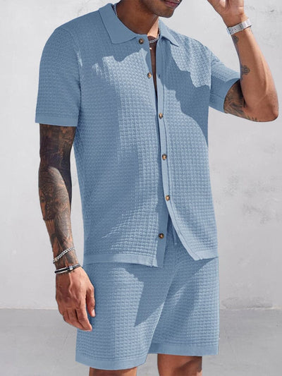 Comfy Plaid Textured Shirt Set Sets coofandy Clear Blue M 